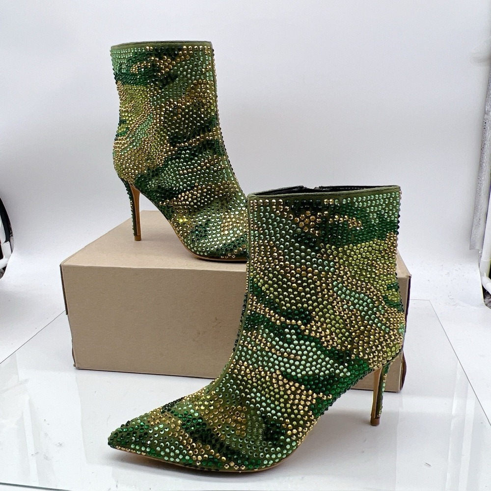 Kurt Geiger London Belgravia Camouflage Crystal Camo Booties EU 36.5 US 6.5 NEW